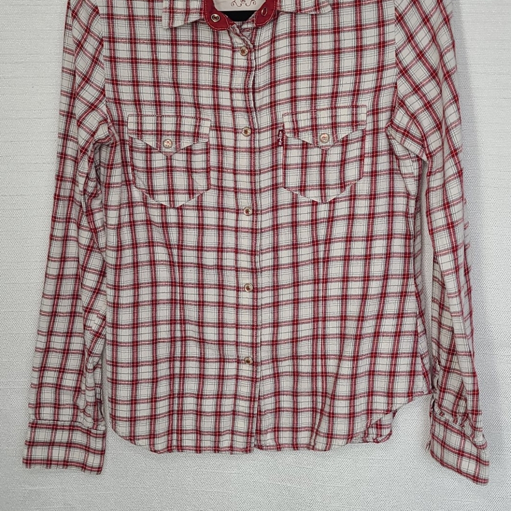 Levi's Top Long Sleeve Snap Button-Down Plaid Red Size Medium - Picture 3 of 12